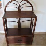 Vintage–Beautiful Bibus-Floor Shelf–Bookcase–Rattan Bamboo and Wood–1 Drawer and 2 Tiers