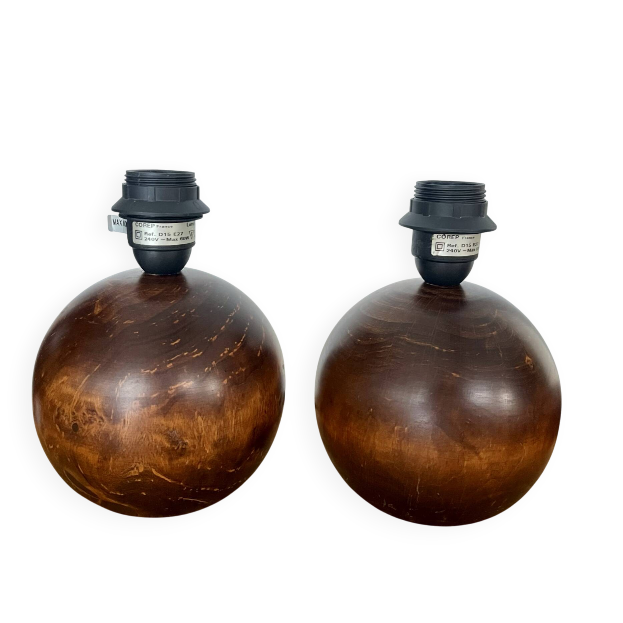 Pair of wooden ball lamp feet