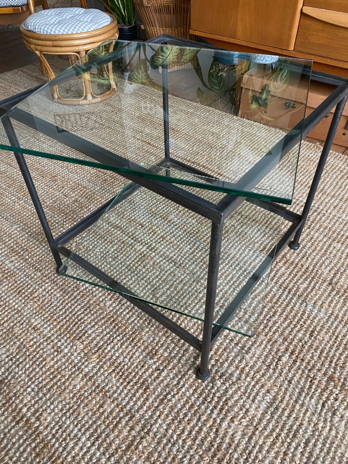 Glass and wrought iron coffee table design