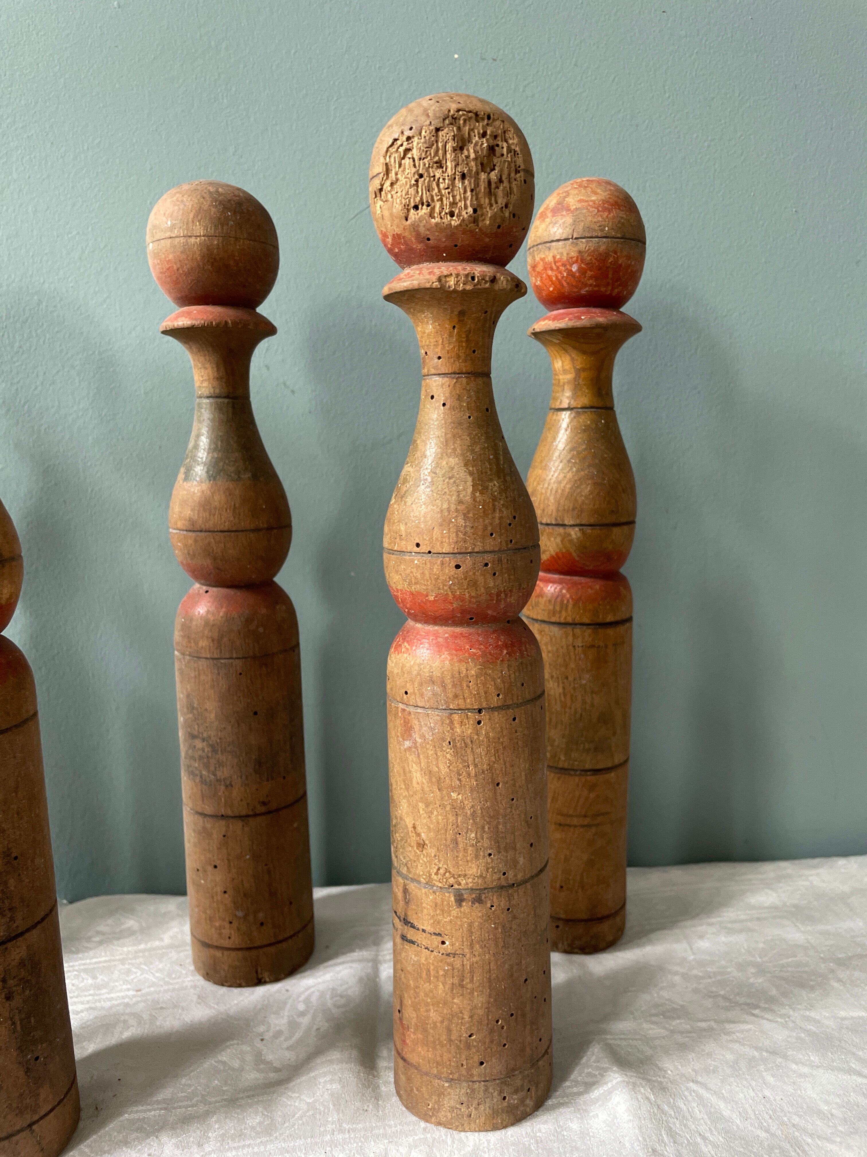 Old wooden bowling game turned late nineteenth century