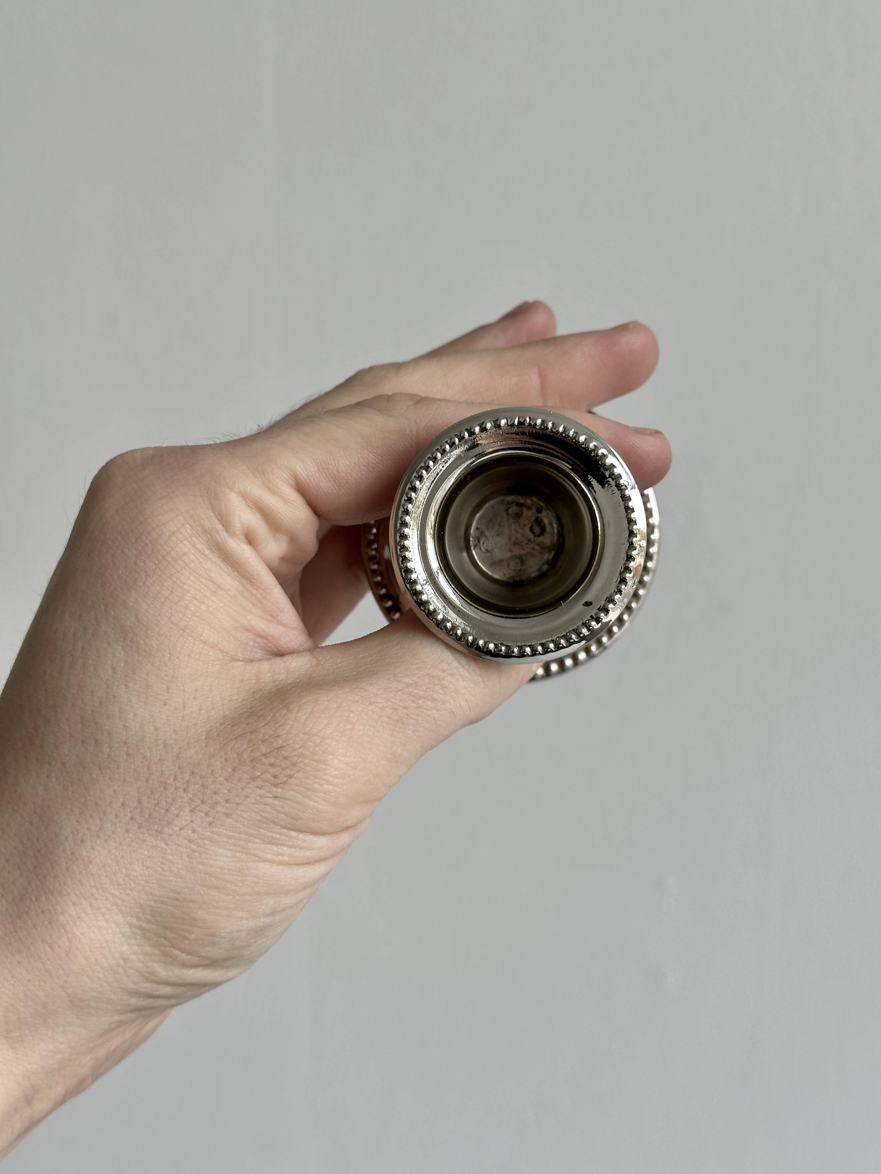 Pair of small, lightweight, beaded metal candle holders