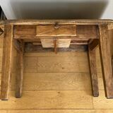 Old coffee table in solid oak and walnut from the 19th century, one belt drawer