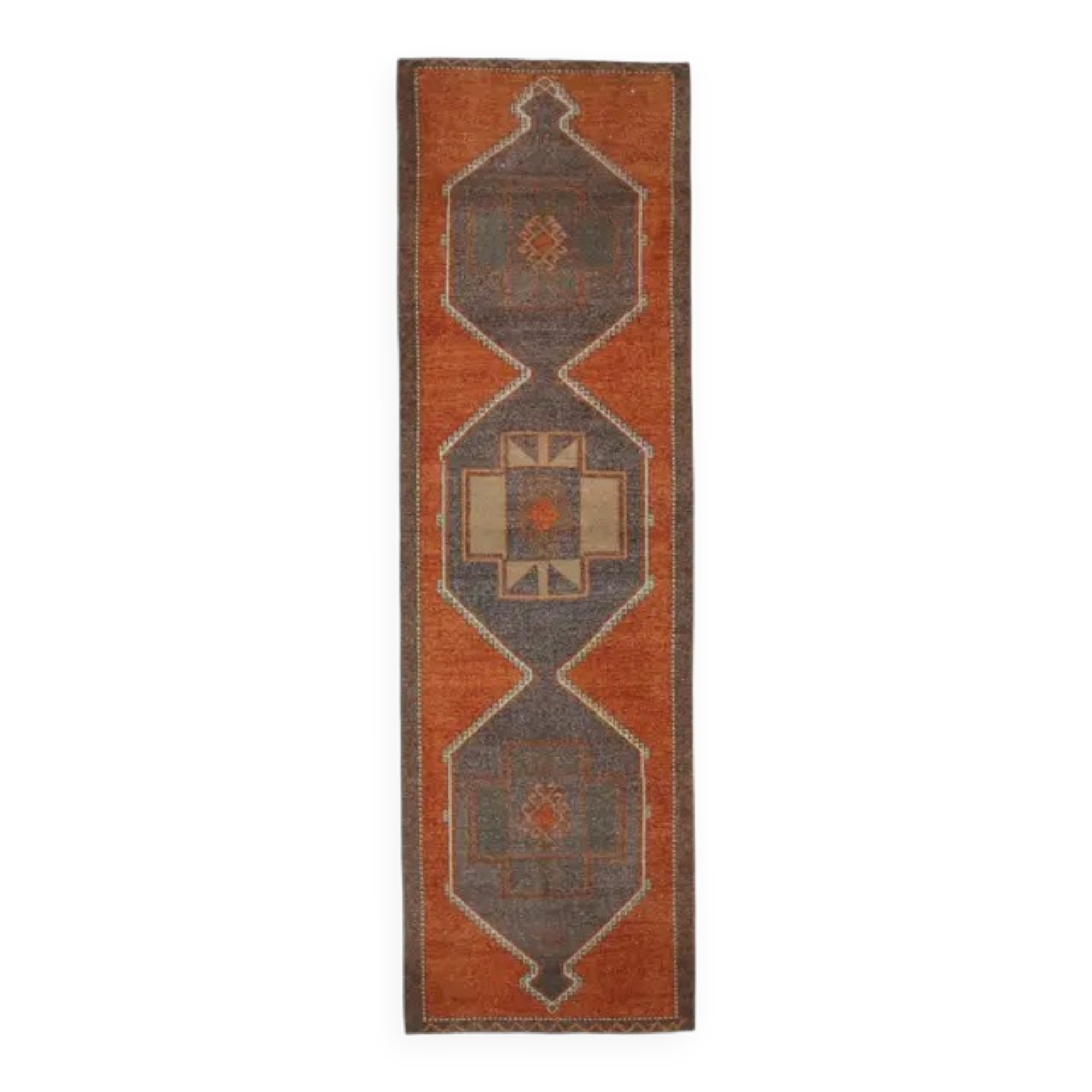 Vintage Turkish Oushak handmade cotton red wool runner 110x370