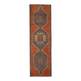 Couloir vintage turc Oushak fait main en coton et laine rouge 110x370