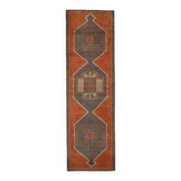 Vintage Turkish Oushak handmade cotton red wool runner 110x370
