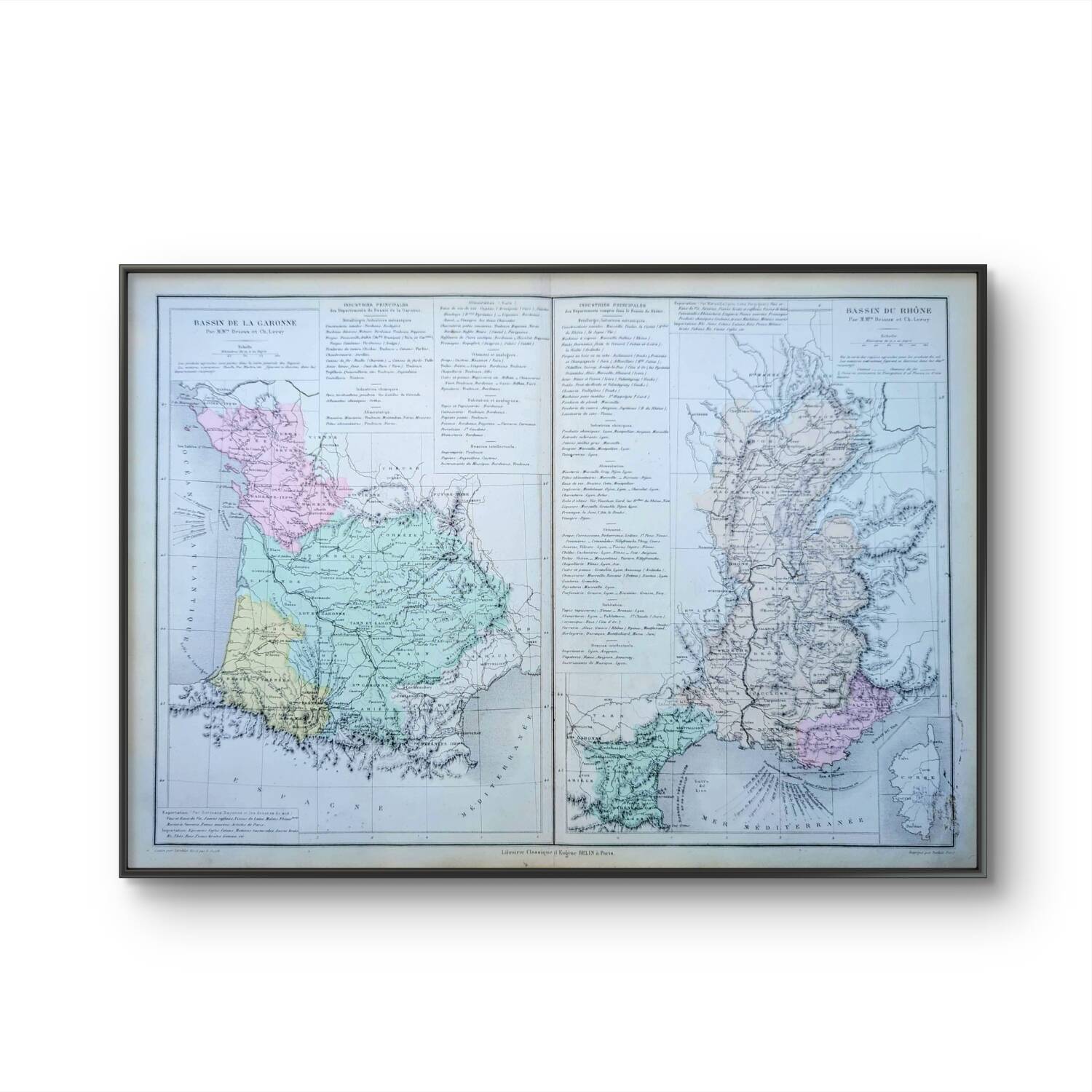 Rhône and Garonne, original map printed in 1879.