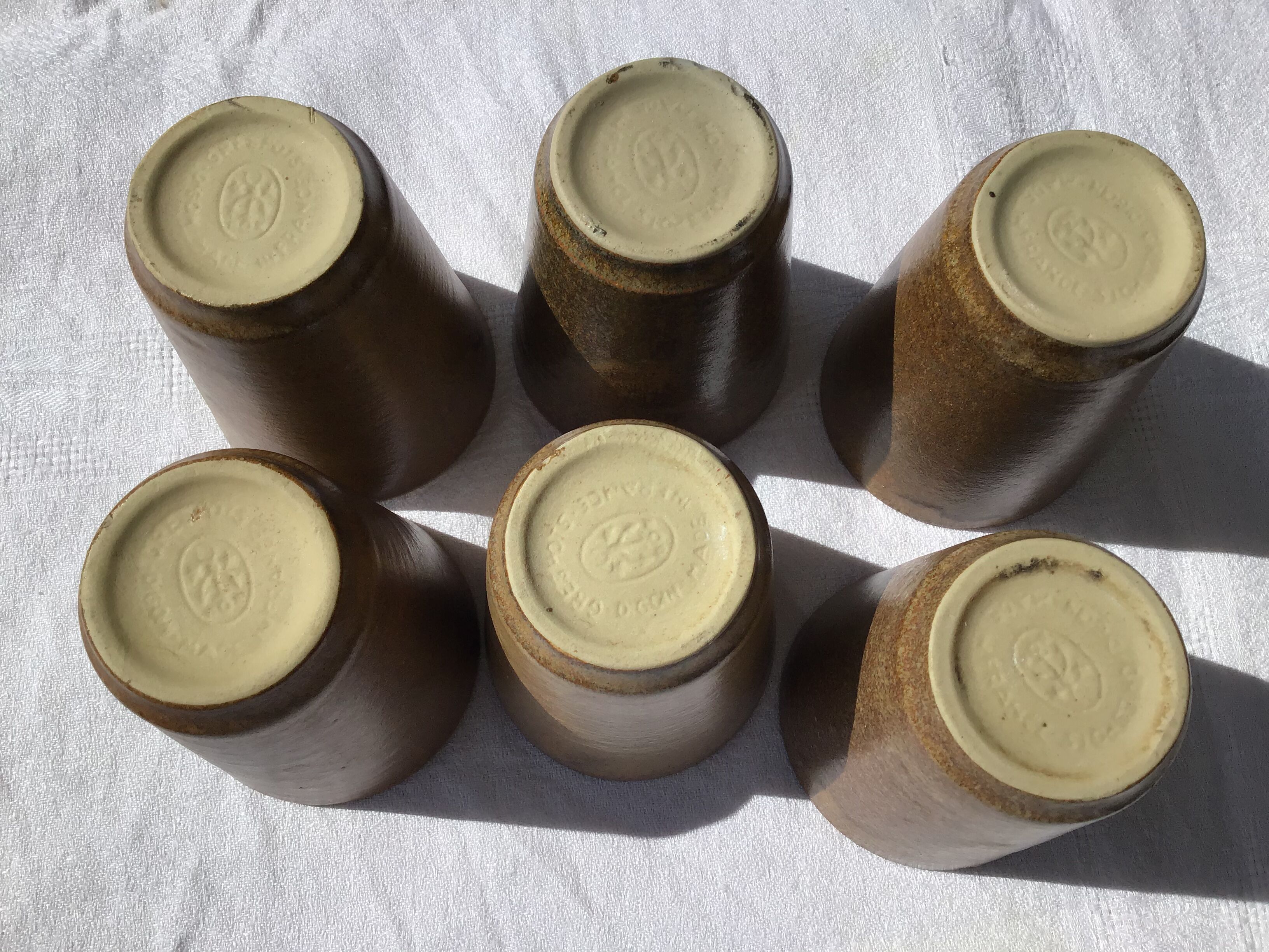 6 vintage Digoin sandstone cups