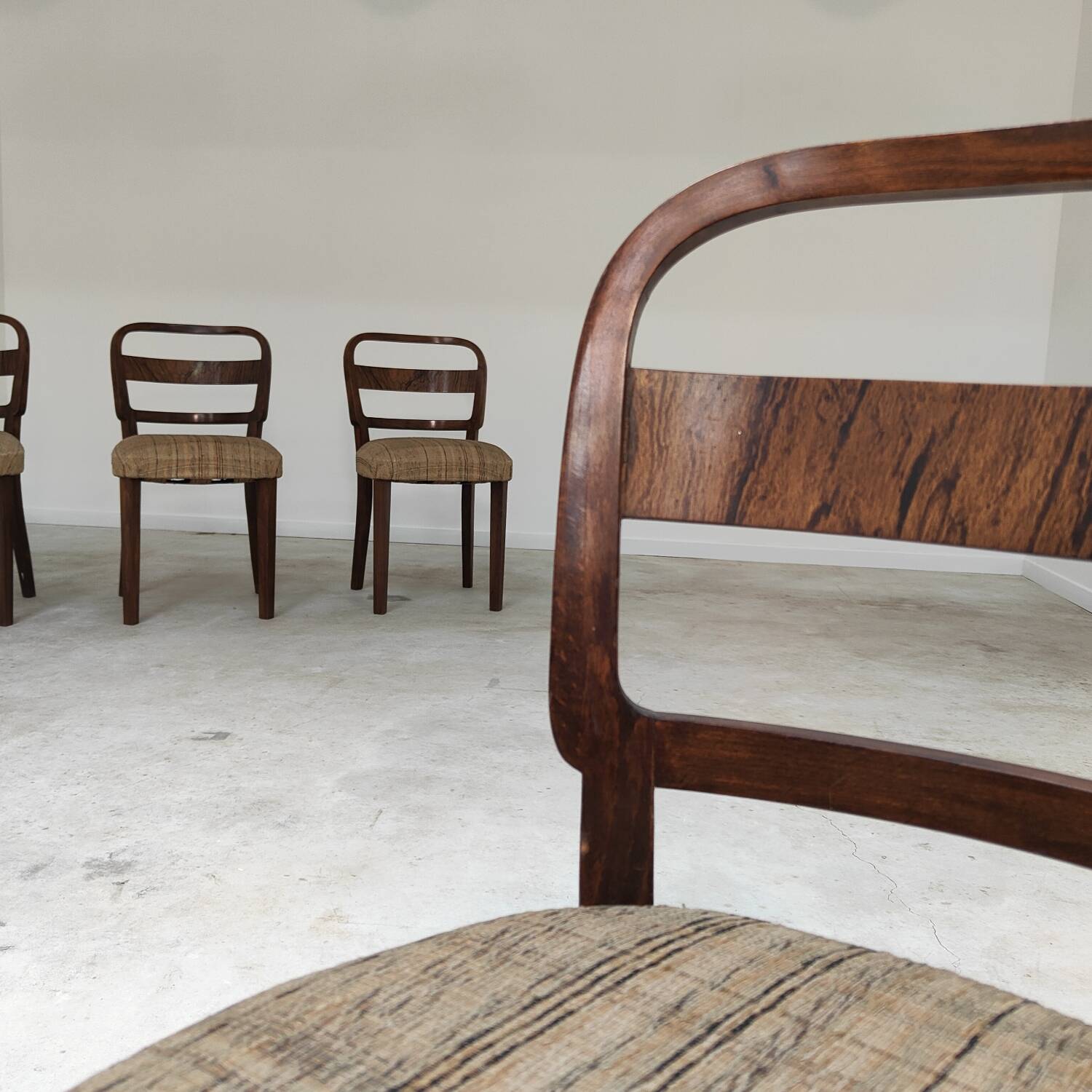 Set of 4 Fischel art deco chairs, fabric and walnut, year 30