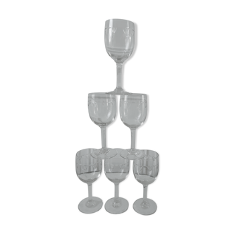 Lot of 6 glasses of crystal wine engraved 20 years