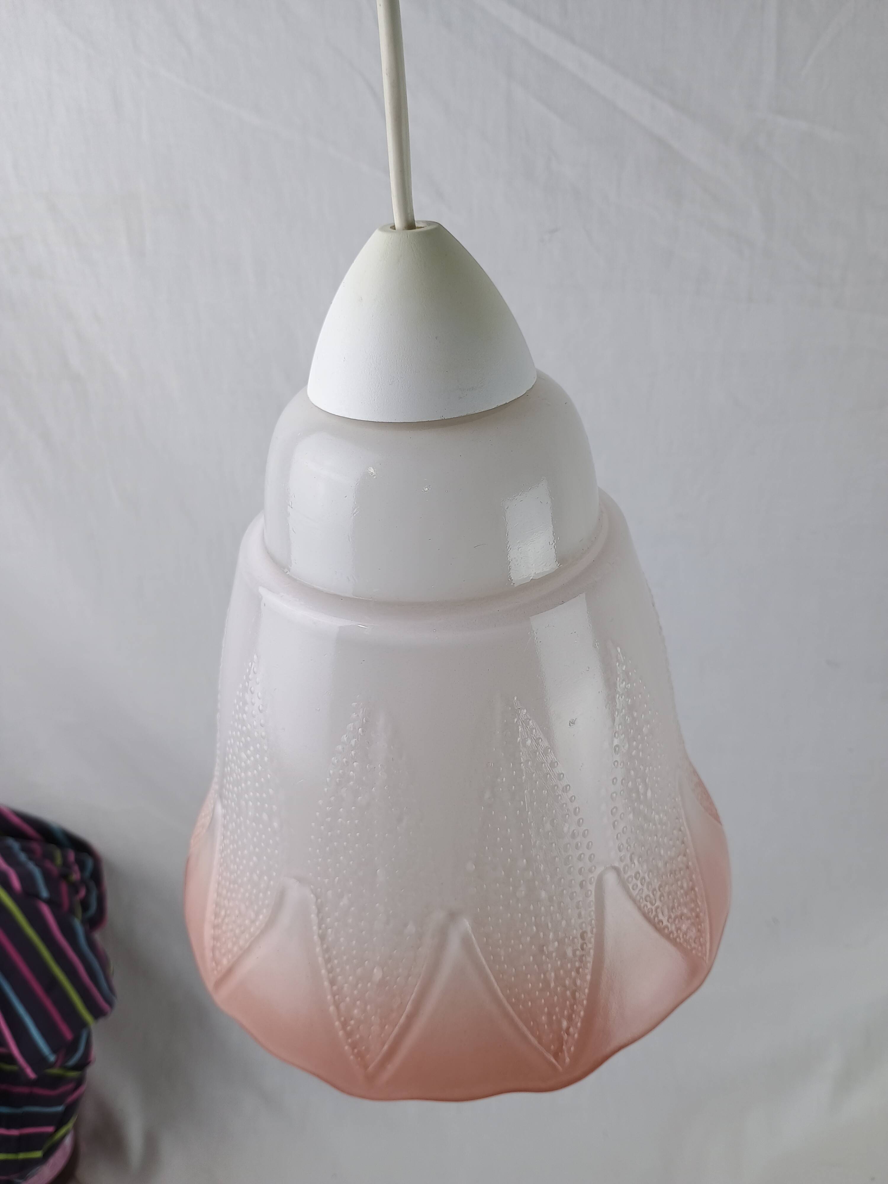 Mid-century white and pink glass suspension French vintage 1950
