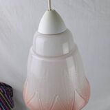 Mid-century white and pink glass suspension French vintage 1950