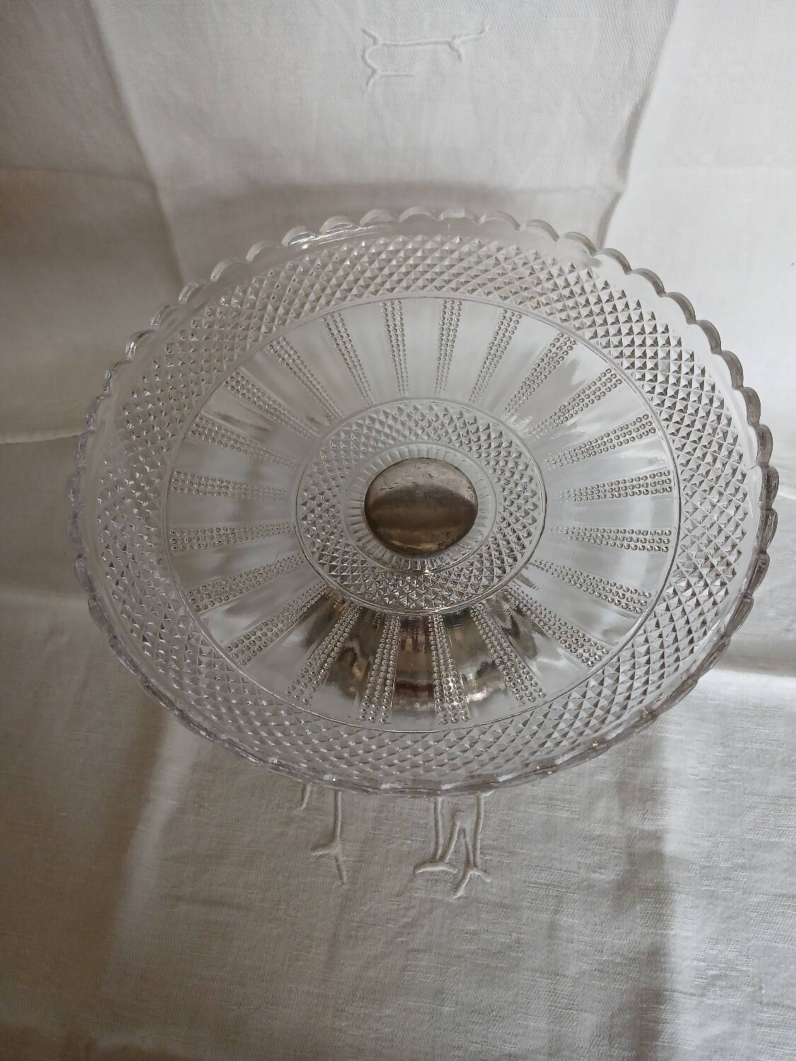 Antique glass and metal fruit bowl