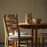 Set of 4 "Razorblade" high back chairs in oak & boucle, Henning Kjærnulf, 1960s