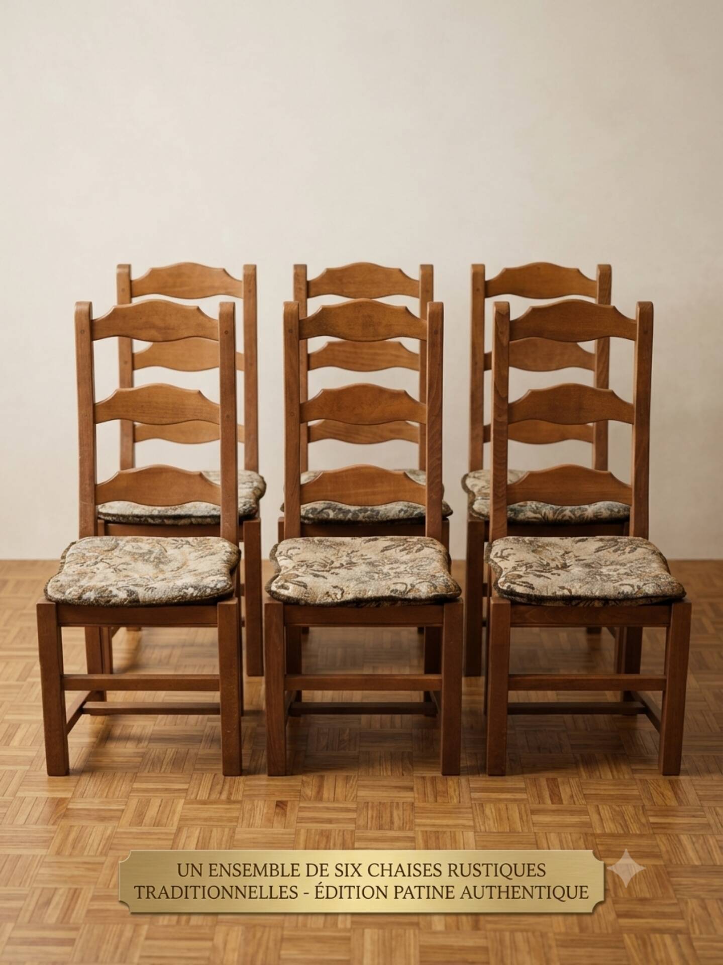 Set of 6 rustic solid wood chairs