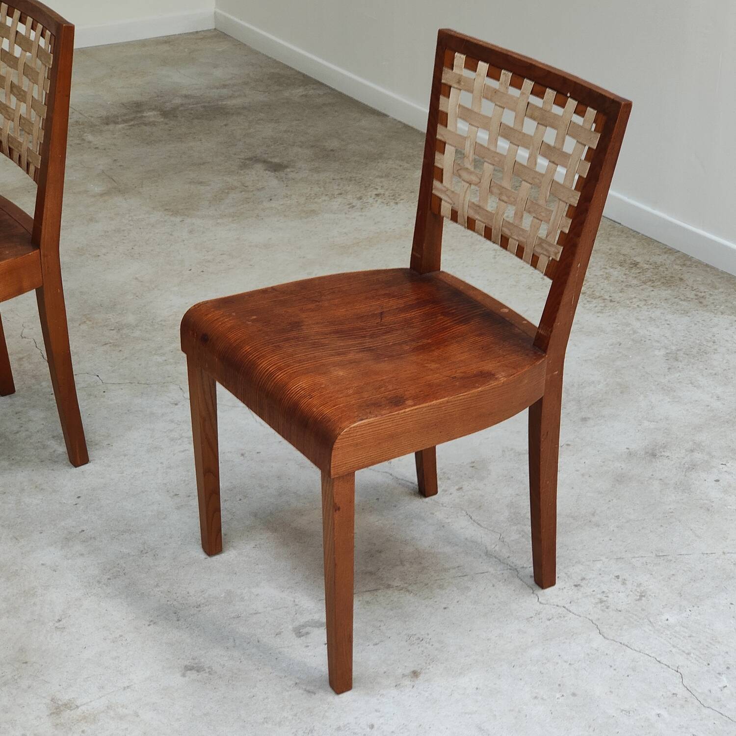 Series of 4 wood and strap chairs by Krasna Jizba Year 40