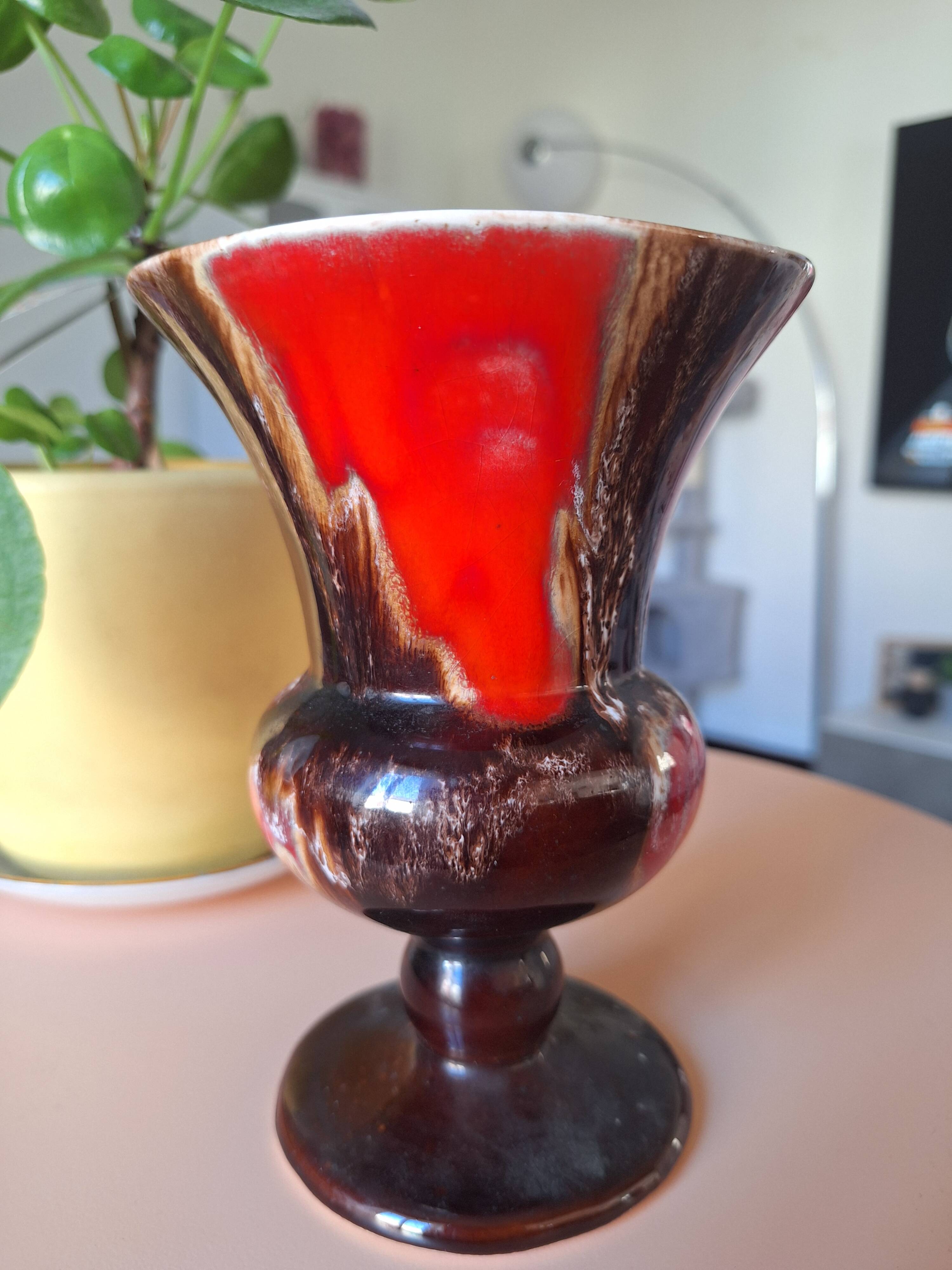 Stoneware vase signed Petit Massé – Morvan – flambé red glazes