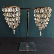 Paire de petits lustres de sac anciens en laiton et cristal français