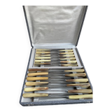 Box of 12 large and 12 small horn handle knives – Art Deco