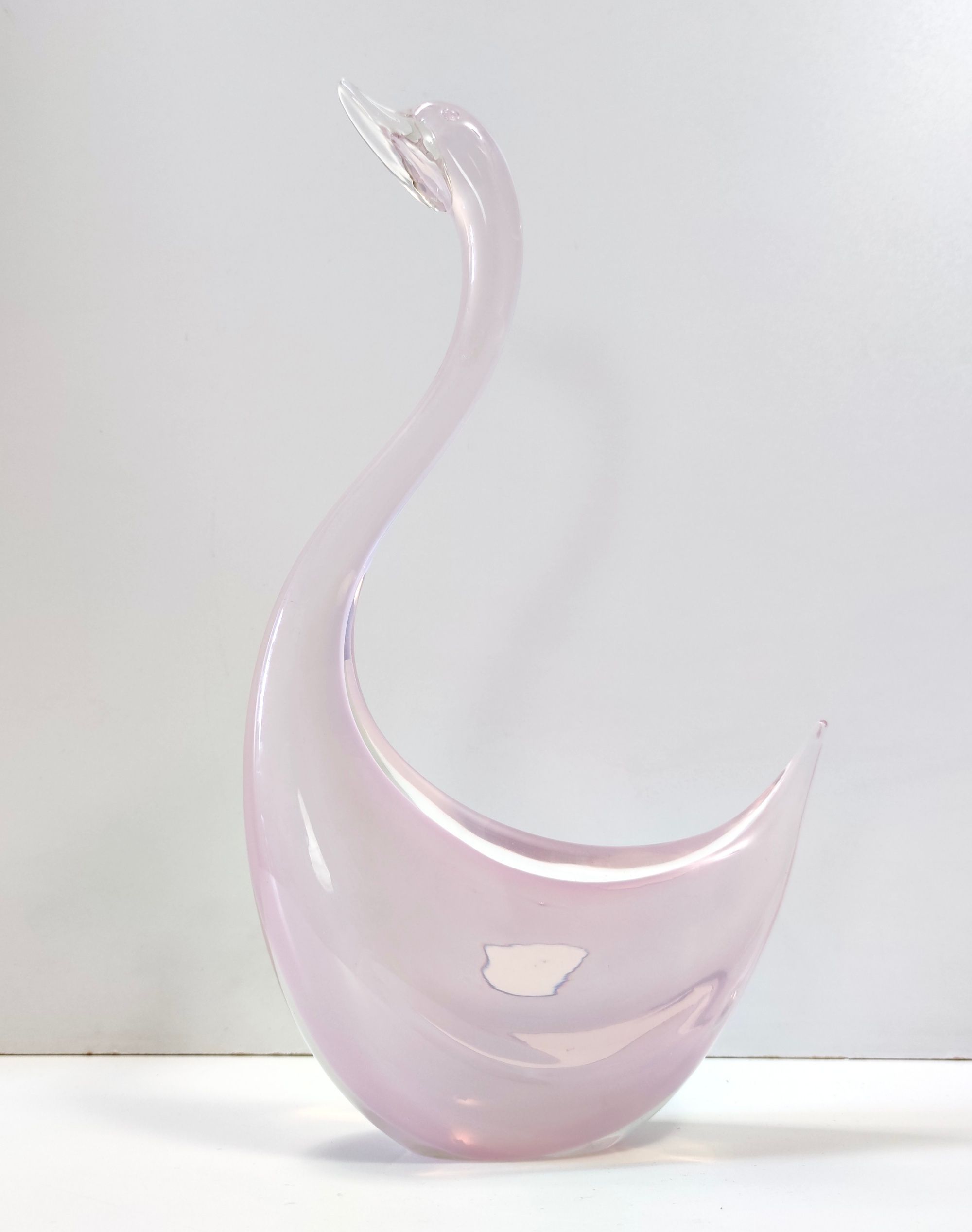 Pink Sommerso Murano glass swan by Elio Raffaeli, Italy