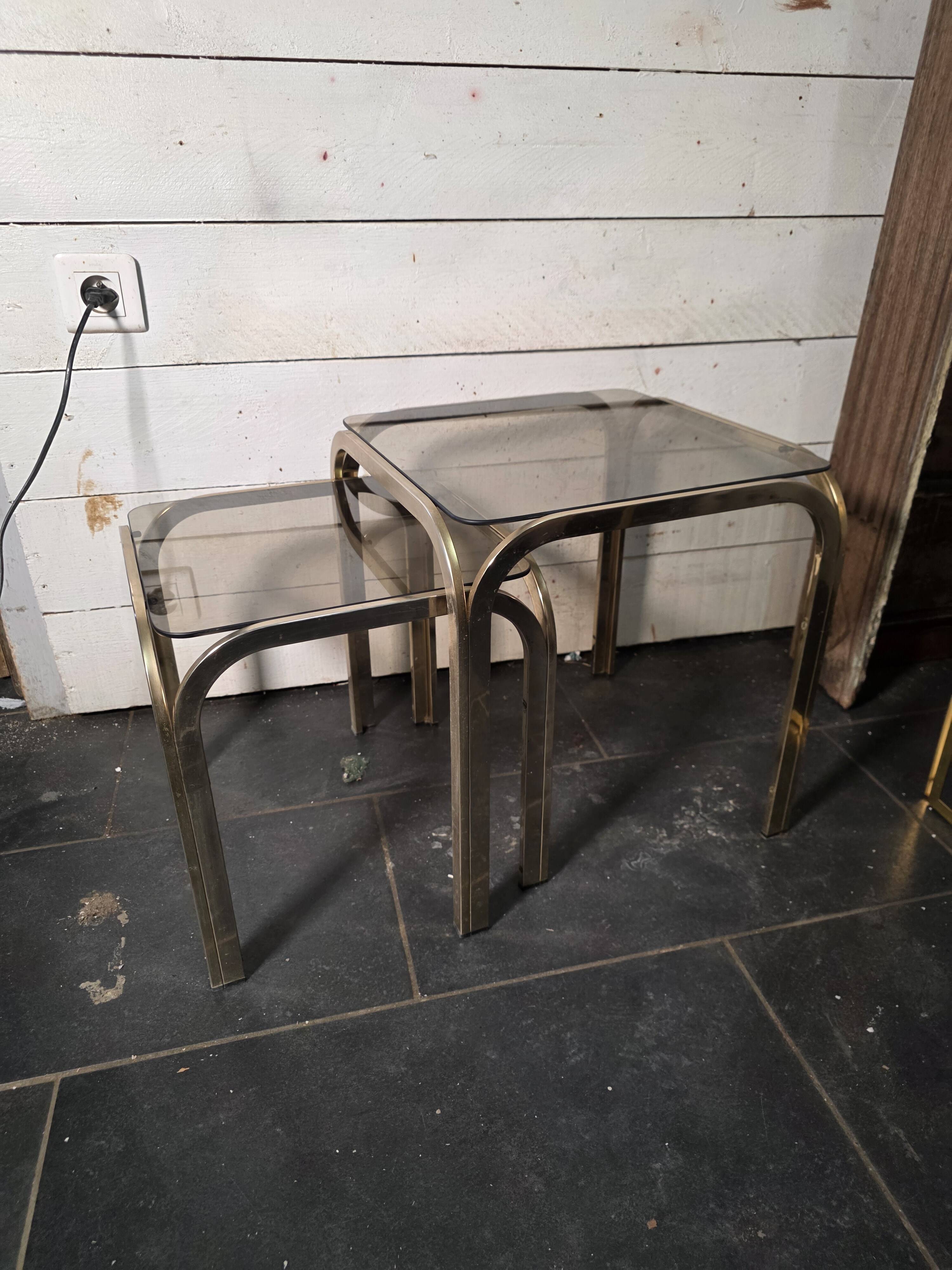 1970s golden metal nesting table