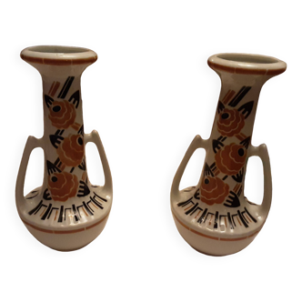 2 vases faience  luneville  modele art deco