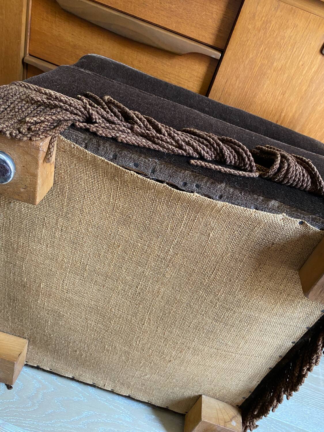 Large brown velvet pouf