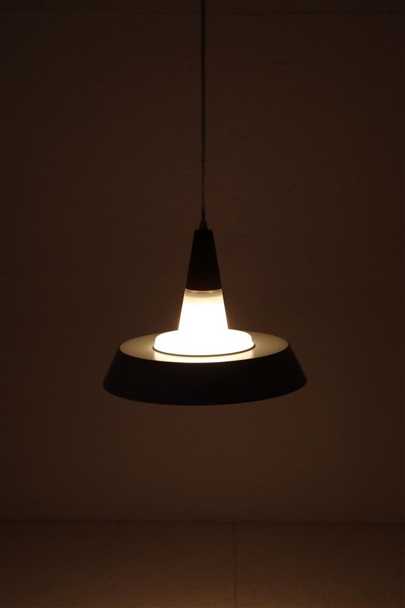Rare Ernst Voss pendant lamp / glass / teak / aluminium / mid-century Danish modern design / 1960s