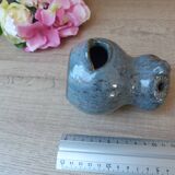 Owl figurine in blue sandstone ceramic, zoomorphic owl in vintage pottery