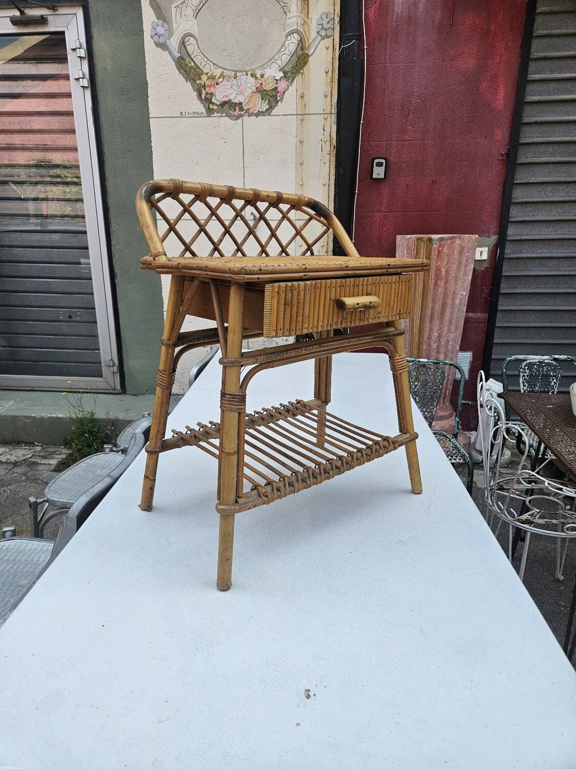 1960s rattan bedside table