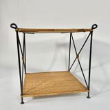 Wrought iron coffee table and braided wicker 50s-60s