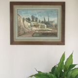 The garden of the abbey. Watercolour 19th century monogrammed.