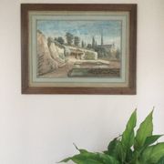 Le jardin de l’abbaye.Aquarelle XIXe monogrammée