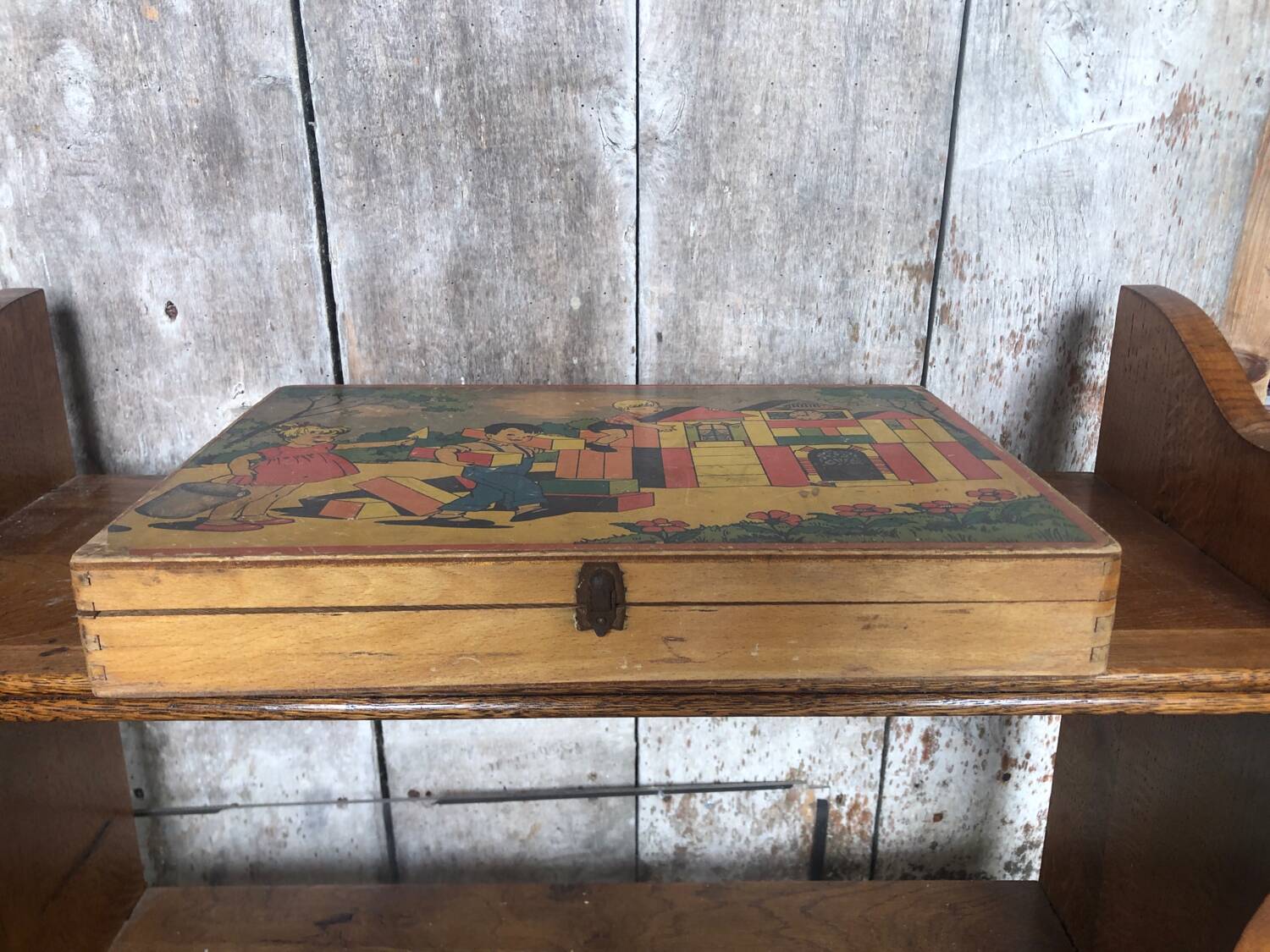 Old Building Set Box Wooden Toys Vintage