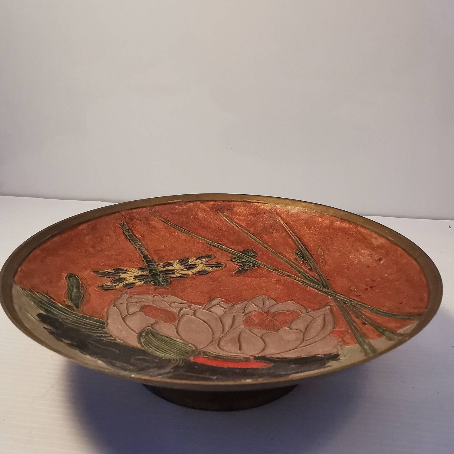 Very beautiful fruit bowl in brass and cloisonné enamel