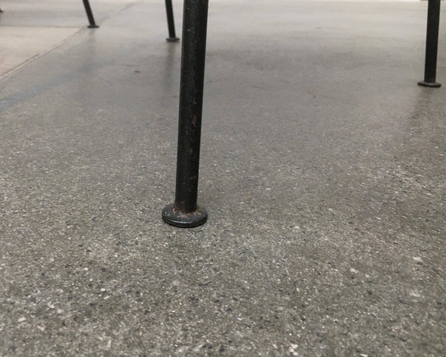 Mid-century metal and rattan dining chairs, set of 3.