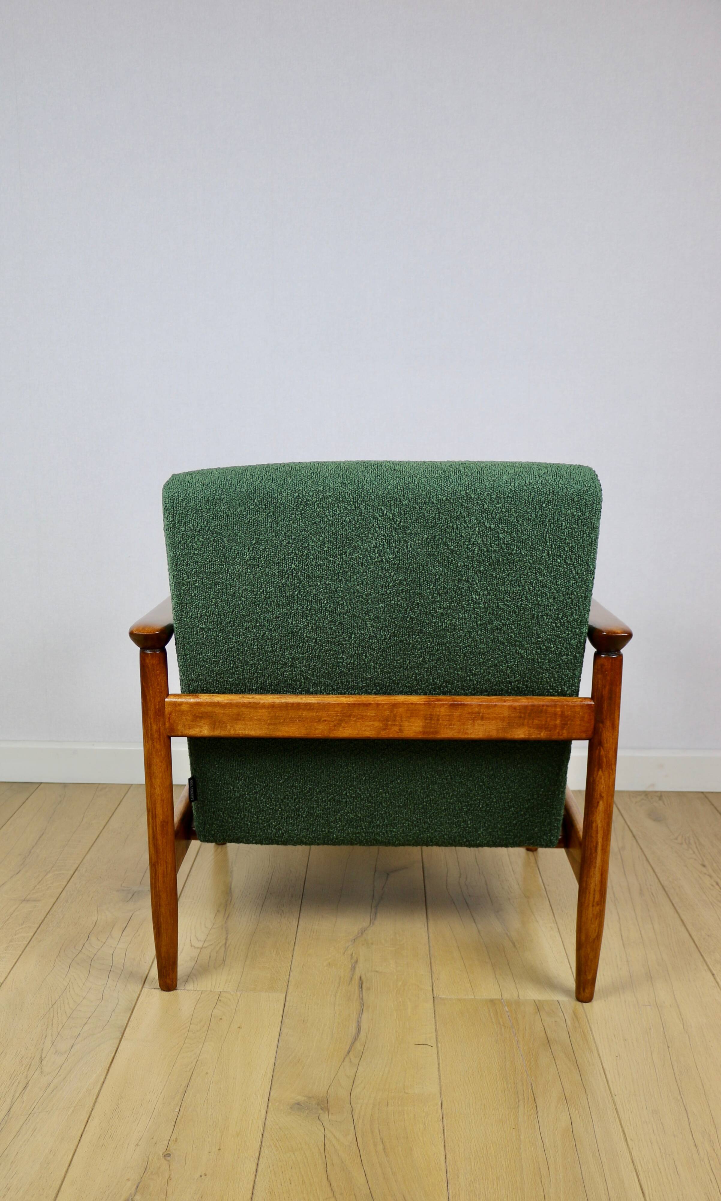 GFM-142 armchair, design by Edmund Homa from the 70s, green boucle - 2 pieces available