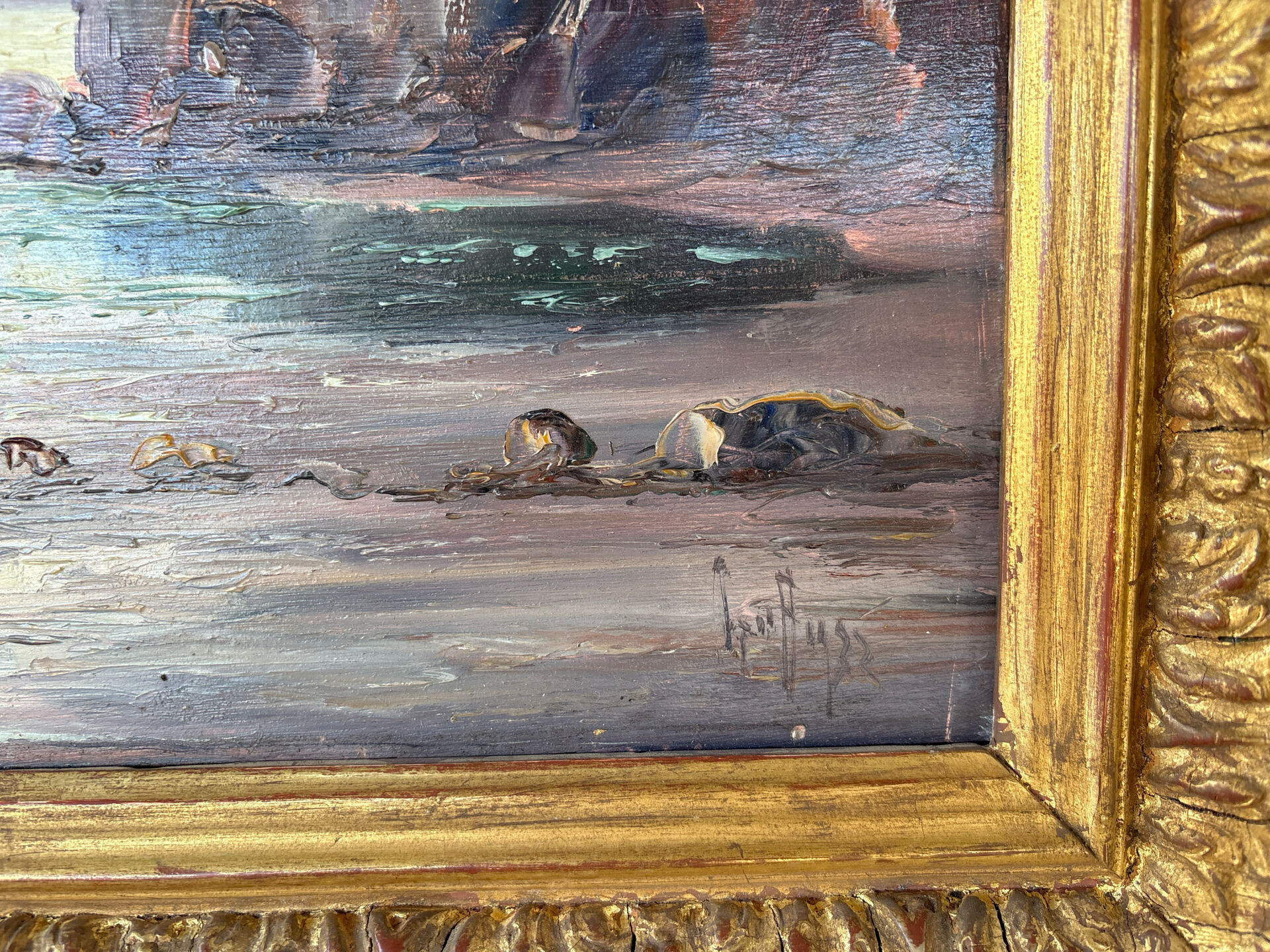 Old marine painting – Oil on panel signed Léo Spanoghe
