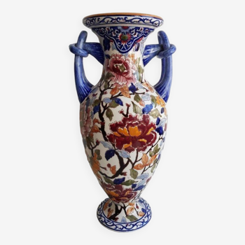 Magnificent baluster vase in Gien earthenware