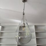 Vintage water drop light fixture - clear glass and steel