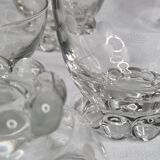 Set of Art Deco style engraved crystal bowls and glasses on spherical feet