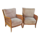 Pair of vintage cannage and fabric armchairs