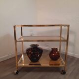 Trolley with wheels, wicker, brass and steel