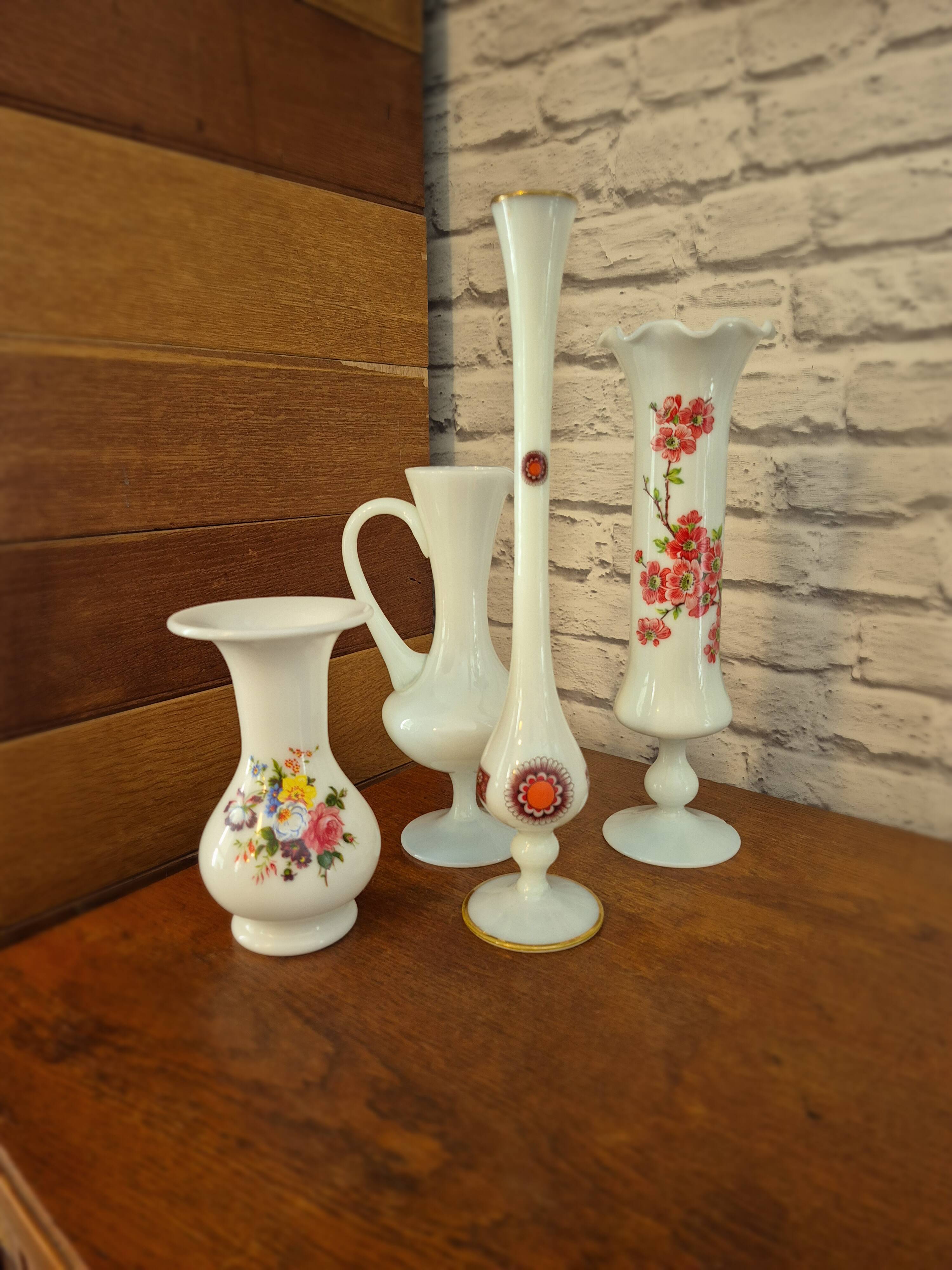 Large opaline vase decorated vintage 70s