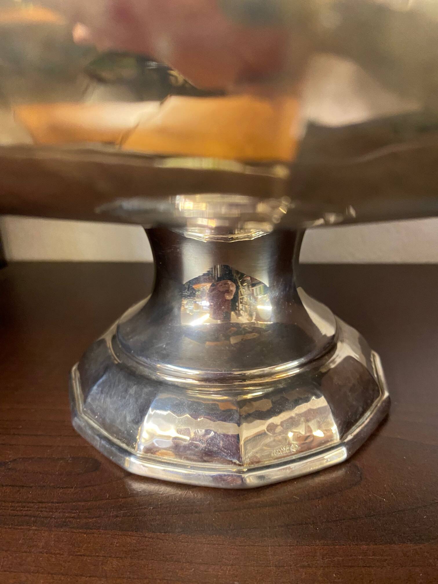 Hammered silver metal cup on stand, tweek-shaped, 1970s