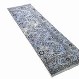 Turkish All-Over Floral Light Blue Vintage Runner Rug, 61x207Cm