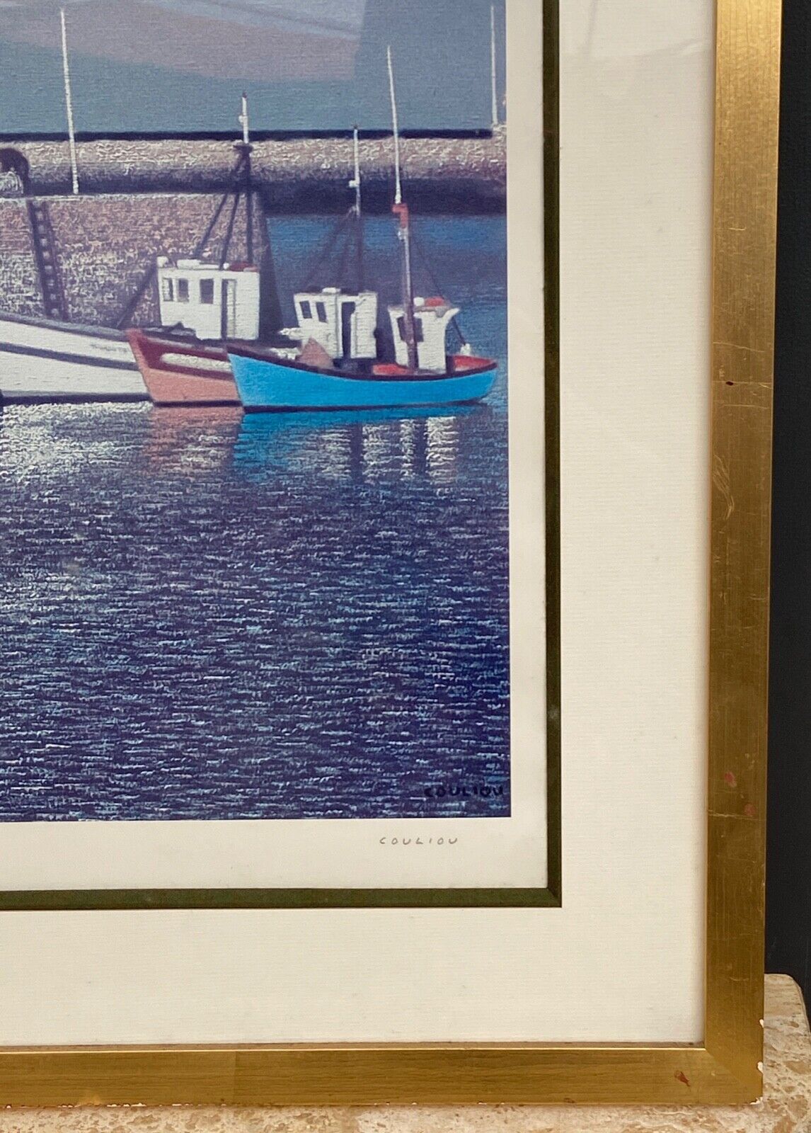 Countersigned lithograph couliou jean yves port de sauzon a belle ile