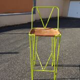 Pair of stools high bar stools leather and acidulous green metal