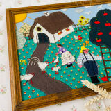 Cadre vintage broderie patchwork handmade