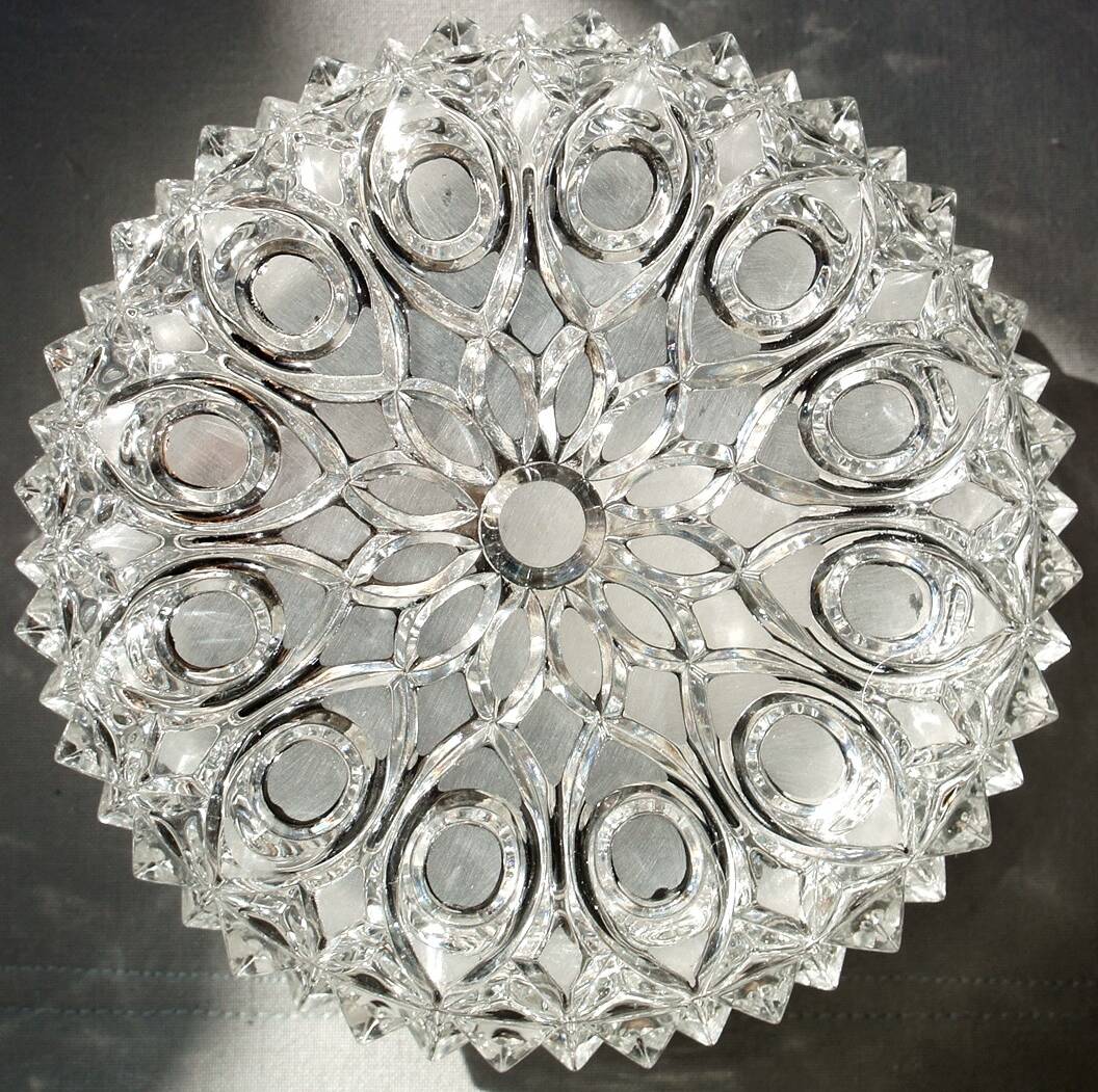 Ceiling light in polished & frosted cut glass, Germany circa 1970