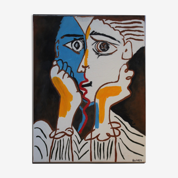 Peinture acrylique reproduction Picasso "Les amants"